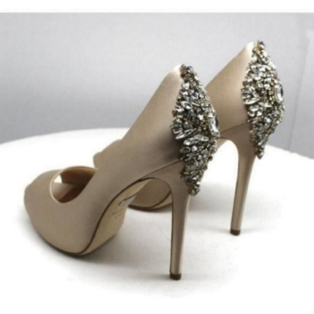 Badgley Mischka Kiara Embellished Peep-Toe Evening Pumps(size 8.5) - Picture 4 of 5